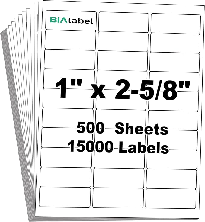 1 x 2-5/8 Inch Address Labels, 500 Sheets, 15,000 Labels | 30 Labels Per Sheet for Laser & Inkjet Printers, Smooth White Surface, Permanent Adhesive, Clear Printing