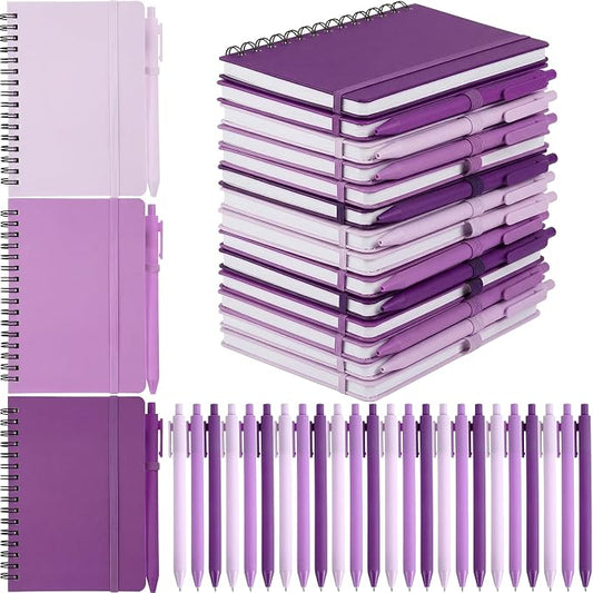 Fulmoon 120 Set Small Spiral Notebooks A6 with Pens Bulk, Multicolor 4" x 6" Pocket Notebooks Mini Lined Journals 50 Sheets for Back to School Supplies Students Gifts Rewards Office (Violet Bloom)