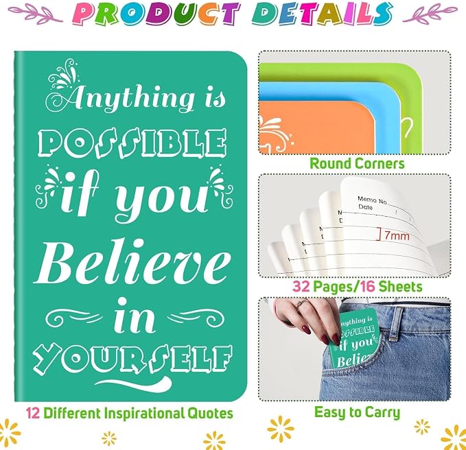 24 Pcs Mini Inspirational Notebooks Bulk with 24 Colorful Pens， 3.5"x5.5" | Small Pocket Journal Notepads Set, Motivational Bulk Gifts for Women Men Teacher Students Kids, End of School Year Gift Bulk