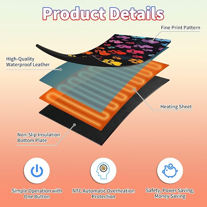 Heated Desk Pad Large Mouse Pad 31.5 x 13 inch with 3 Levels Heating & Auto Shut-Off Warm Mouse pad PU Leather Computer Mousepad for Home Office Work - Colorful Dog Paw