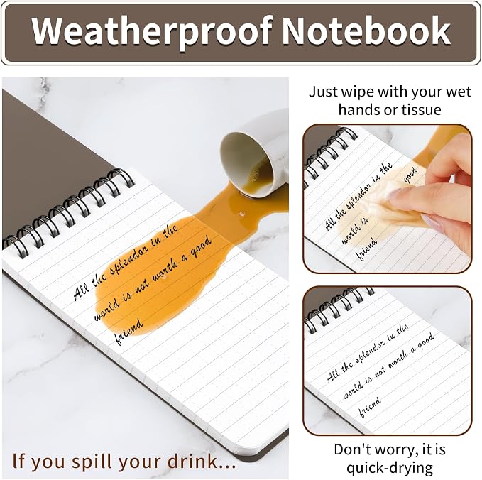 COIDEA 3 Pack Waterproof Notebook, 3 x 5 Pocket Notepad, All Weather Small Pocket Notebook Paper, Mini Spiral Notepad Police Notepad 100 Lined Pages for Outdoor Office