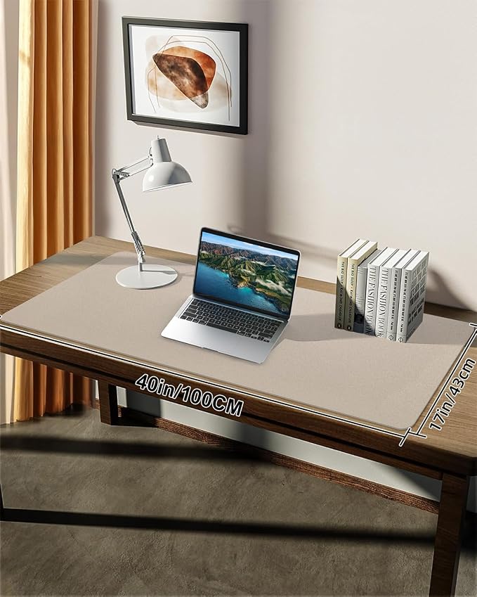Leather Desk Pad Protector, Large Desk Mat, Mouse Pad, Non-Slip PU Leather Desk Blotter,Desk Cover mat,Desk mat for Keyboard and Mouse,Mat for Office&Home (Apricot, 48" x 17")