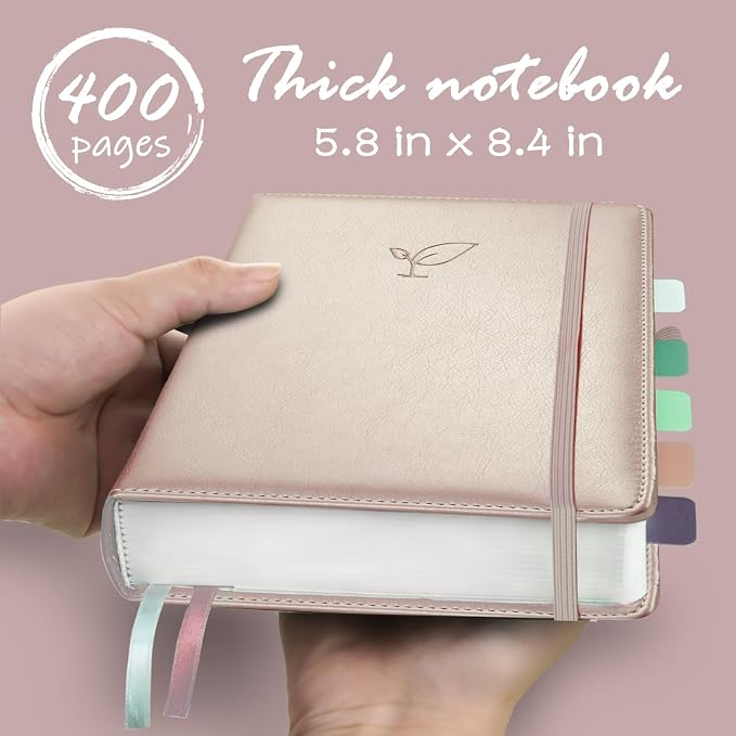 Hoci Poci 400 Pages Lined Journal Notebook, 5.8" x 8.4", Rose Gold | Thick Journal for Writing, A5 Hardcover Leather Notebook with 100Gsm College Ruled Paper for Women Men Work Note taking