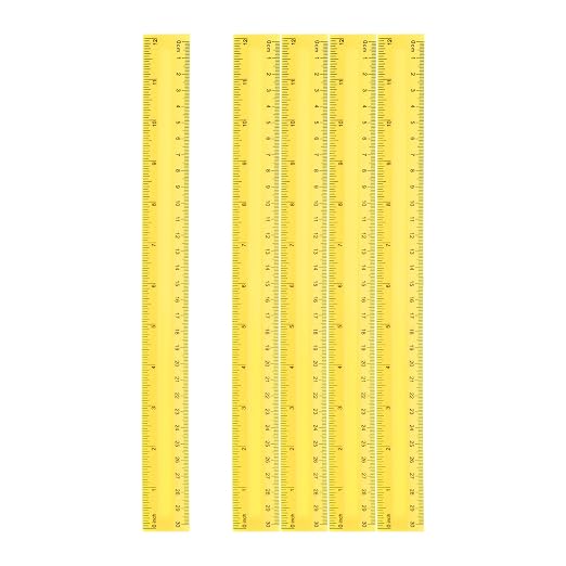 HARFINGTON 5pcs Plastic Rulers 12" (30cm) Clear Straight Ruler Measuring Tool Inches and Centimeters for Home Office Classrooms Drafting, Yellow