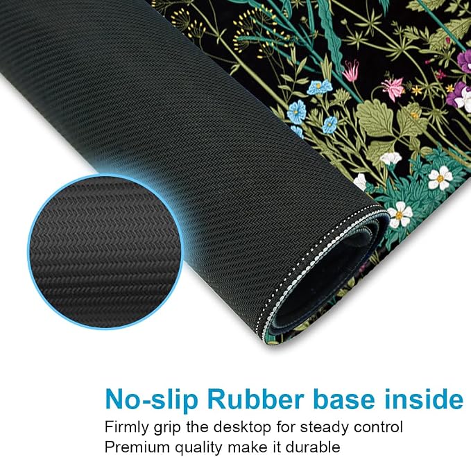 XXL Waterproof Office Desk Pad Protector 35.4x15.7 Inch - Extended Gaming Mouse Pad with Non-Slip Rubber Base, Thickened Keyboard Mat, Stitched Edges & Weeds Design