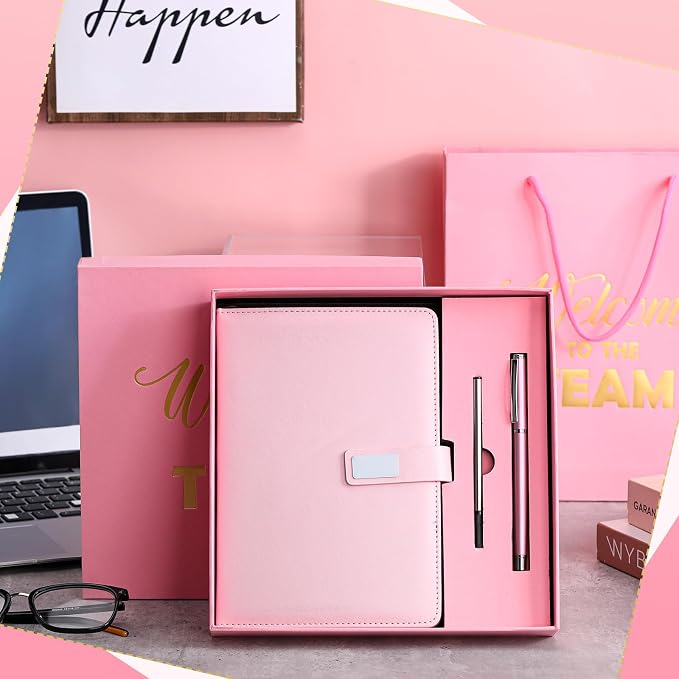 Sayglossy New Employee Welcome to The Team Gift Sets Notebook and Pen Welcome to The Team Box Employee Appreciation Gift Sets for New Office Worker(Pink)