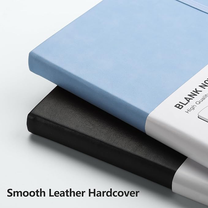 RETTACY Blank Journal Notebook, 192 Pages, A5 Medium Size (5.7'' x 8.3'') | Leather Hardcover, 100 GSM Thick Paper, for Sketching, Drawing, Painting (Light Blue)