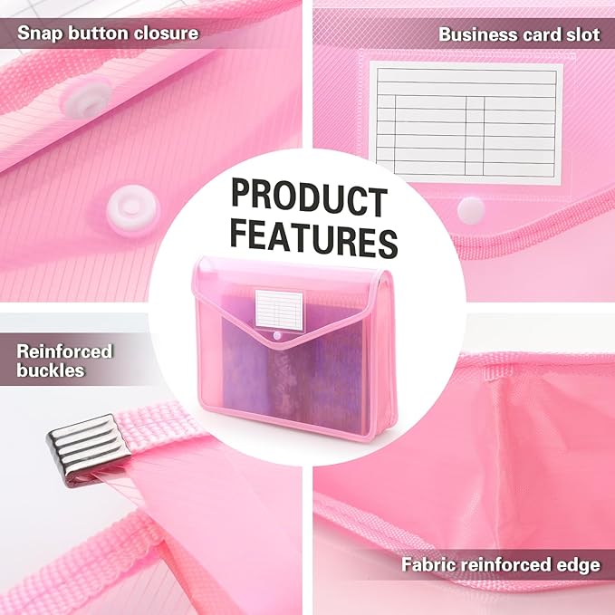Tamaki Plastic Expanding File Folder, Fit Letter/A4 Size, Pink, 1 Pack | Transparent envelopes with Snap Closure, No Dividers, Large Capacity