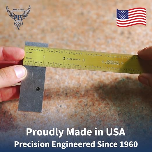 PEC Tools 12"/300mm Rigid Metal Ruler, Titanium Nitride (TiN) Coated Machinist Ruler, E&M Graduation (1/32", 1/64", 0.5mm, 1.0mm), 1" Wide and 0.040" Thick, High Wear Resistance, Made in USA