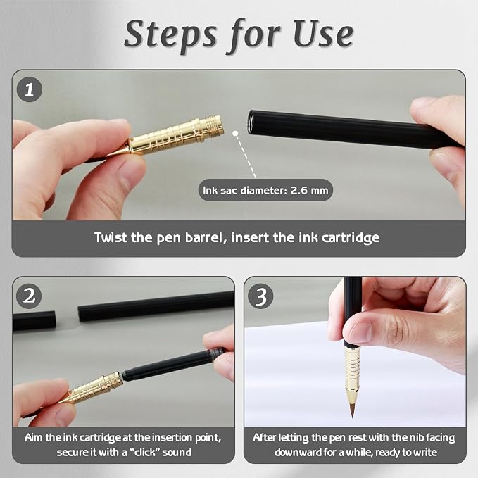 M&G Calligraphy Pen Set, 1 Pcs Fountain Pen with 6 Pcs Refillable Black Ink Cartridges, Soft Brush Tip, Portable Calligraphy Brush Pens for Beginner Hand Lettering Writing Drawing Supplies (Black)