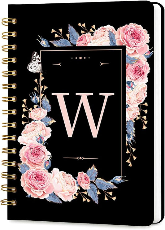 Lined Spiral Journal for Women, A5 Notebook for Work, 160 Pages, Letter W | College Ruled Spiral Notebook, Hardcover with Elegant Design for Note-Taking, 5.5 * 8.25 inch
