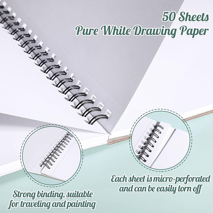 50 Sheets Marker Paper Pad, 8.3×11.7 Inch Bleedproof Art Sketch Pad, 73lb/120gsm Drawing Paper Spiral Sketch Book, Alcohol Marker Paper Painting Coloring Paper for Beginners, Artists, Gift