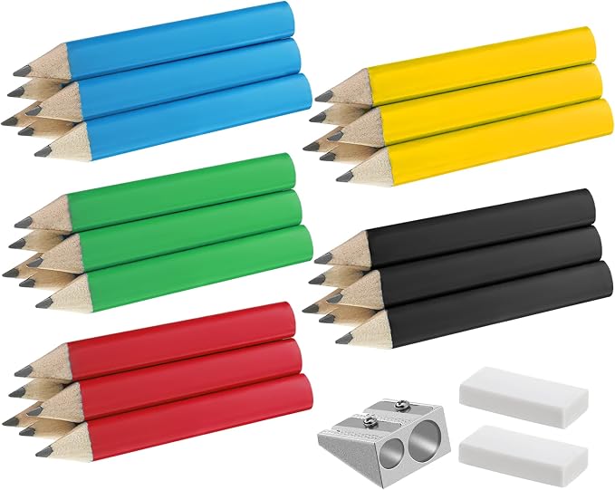 Marspark 30 Pcs Short Triangular Fat Pencils Bulk First Day of School 3.5 Inch Wooden Jumbo Pencils with Sharpener and 2 Erasers for Preschoolers, Kindergarten, Toddlers, Beginners(Vivid Colors)