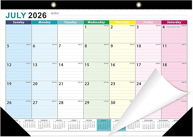 ZTX Desk Calendar 2026-2027 Calendar Desk Calendars 2026-2027-18 Month Planner Big 17"x12" Jul.2026-Dec.2027 Clear Plastic Cover for Home Office School Colorful