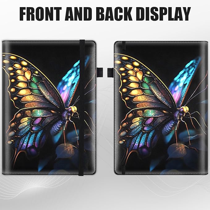 Hardcover Executive Notebooks, A5 PU Leather Lined Journal Notebook, 200 Pages Thick Paper Subject Notebooks for School,Work,Home Writing Business Notebook, Diary Book, Colorful Butterflies