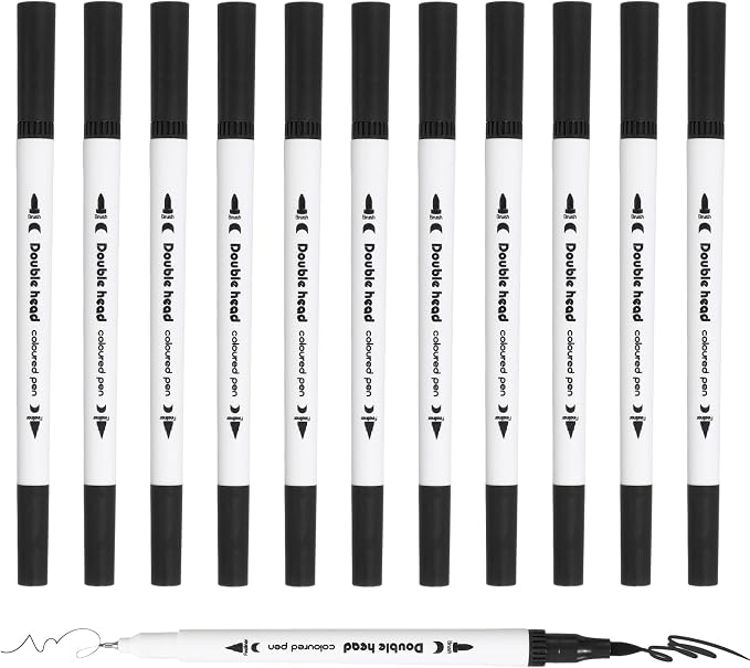 PATIKIL 12Pack Dual Brush Markers, Black Watercolor Fine and Brush Tips Pens Colored Marker Calligraphy Coloring Art Supplies Set for Coloring Book Illustration Sketching Journaling
