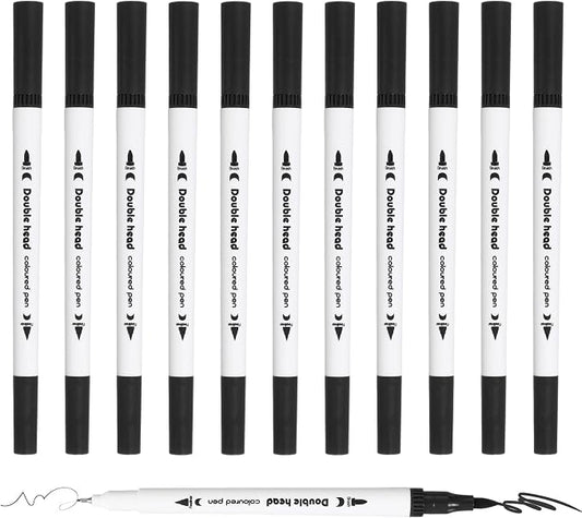PATIKIL 12Pack Dual Brush Markers, Black Watercolor Fine and Brush Tips Pens Colored Marker Calligraphy Coloring Art Supplies Set for Coloring Book Illustration Sketching Journaling