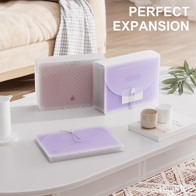 ThinkTex Accordion File Organizer, 12 - Pocket Expanding File Folders | for Paper Receipts, Bills & Taxes Organizer, Letter/A4 Size Document Holder for School, Office, Home with tabs-Purple
