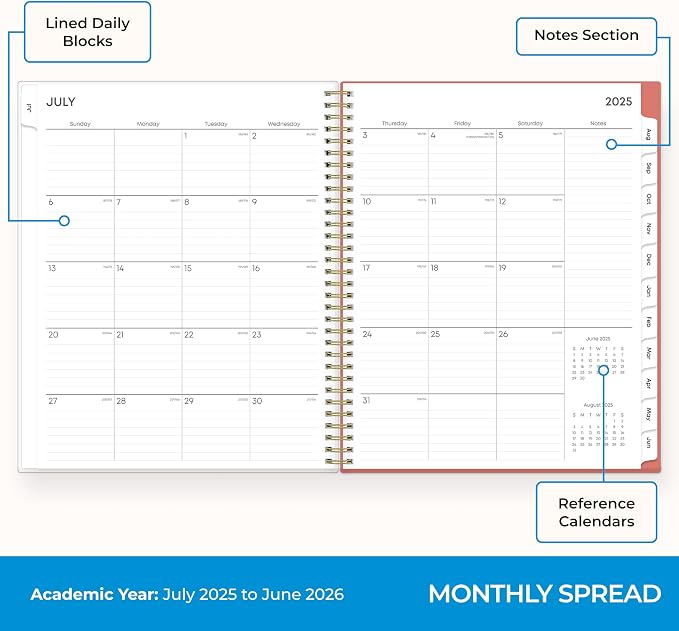 Blue Sky 2025-2026 Weekly & Monthly Academic Planner, 8.5"x11", Cali Pink | July 2025 - June 2026, Flexible Pocket Cover, Wirebound, Storage Pocket, Academic Year