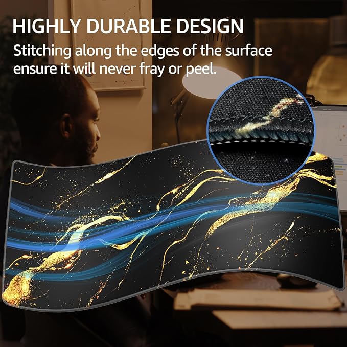 KTRIO Large Gaming Mouse Pad, Desk Mat, 31.5 x 15.7 in Black Gold, XXL | Smooth Micro-Weave Surface, Artistic Pattern Design, Non-Slip Rubber Base, Durable Stitched Edges, Office & Home Use