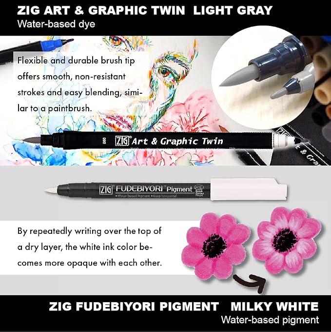 Kuretake Zig Inktober pen set, for Illustration, Manga Drawing, Lettering and Calligraphy, Professional Artist, Made in Japan (Basic No.2(5pcs.))