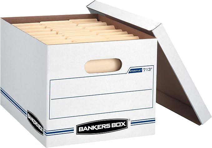 Bankers Box 30-Pack Basic-Duty File Storage Box with Lid, Letter/Legal | Tame everyday paperwork with affordable file boxes, lift-off lids, and reinforced handles for simple record storage.