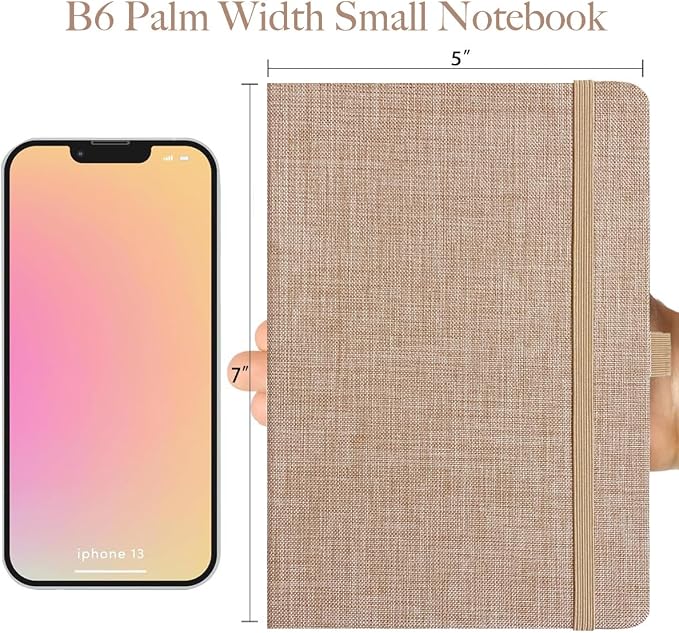 Linen Notebook, College Ruled, Hardcover, Lay Flat, B6, Small, 5x7, Thick, 100gsm, Pink, Journal for Writing