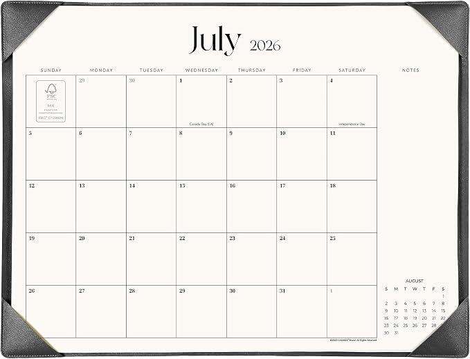 Simplified Desk Calendar 2026 with Desktop Mat, Cabbrix Large Desk Pad Calendar 21" x 16-1/2" January 2026 to June 2027, Desk Blotter Calendar for Home School and Office (Dark Black)