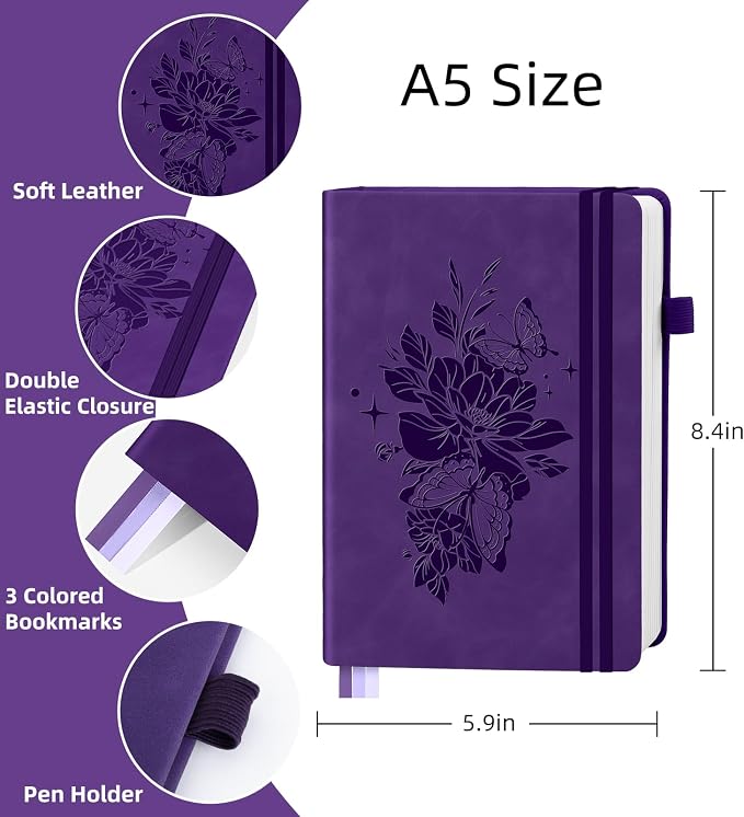 Blank Journal Notebook 365 Pages, A5 Leather Sketch Book for Drawing Women & Men, Hardcover Notebook with 100GSM Thick Paper, Sketchbook for Travel, Work, School, Note Taking