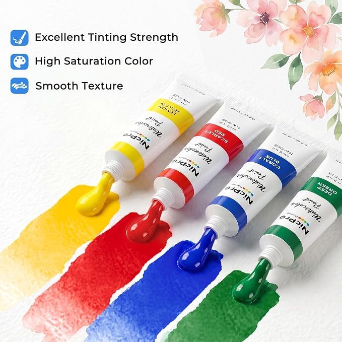 Nicpro Watercolor Paint Set for Adults, 36 Colors Watercolor Tube (12ml,0.4oz) with10 Paint Brushes, 25-Sheet Watercolor Paper Book, Palette, Water Color Painting Supplies for Artists Beginners Gift