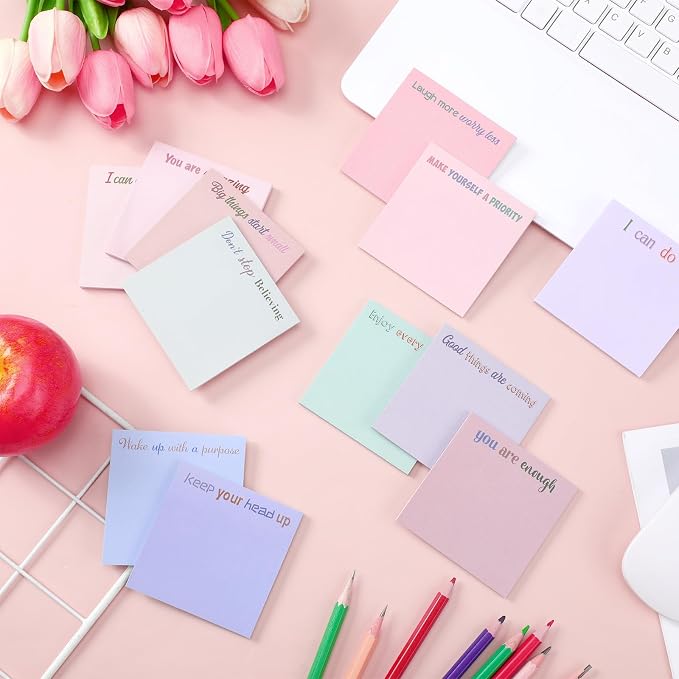 Yinder 24 Pcs Inspirational Sticky Notes, Back to School Supplies, Cute Motivational Sticky Notes Pad Employee Appreciation Gifts Bulk for Teacher Coworker Office 3 x 3'' (Inspire,Aesthetics)