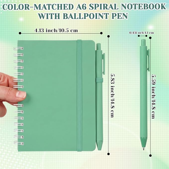 Fulmoon 12 Set Small Spiral Notebooks A6 with Pens Bulk, Multicolor 4" x 6" Pocket Notebooks Mini Lined Journals 50 Sheets for Back to School Supplies Students Gifts Rewards Office (Forest Greens)