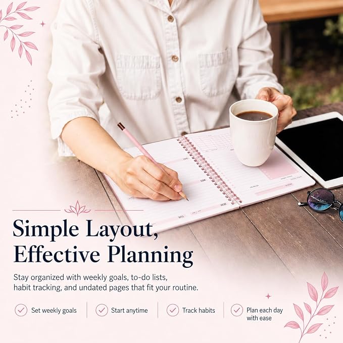 TREES Undated Weekly Planner, Weekly To-Do List, Goal and Habit Tracker | 5.8" x 8" Spiral-Bound Organizer for Weekly Goals, Tasks and Habits, Designed for Work, School and Everyday Planning