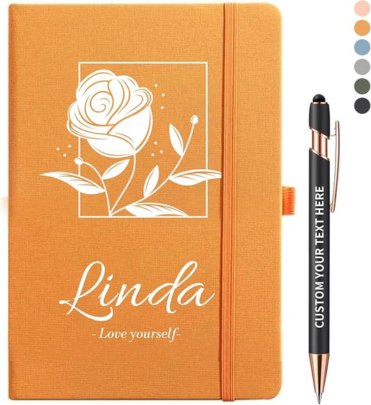Personalized Notebook with Pen - Customizable A5 Journal Notebook Daily Journals For Writing - 5.8 x 8.3 Journal with 192 Pages 100Gsm Lined Paper for School, Travel, Business, Orange
