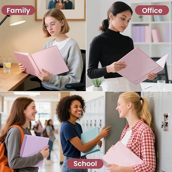 SUNEE 3 Ring Binders 2 Inch 8 Pack, Clear View Binder Three Ring PVC-Free (Fit 8.5x11 Inches) for School or Office Supplies, Assorted Pastel