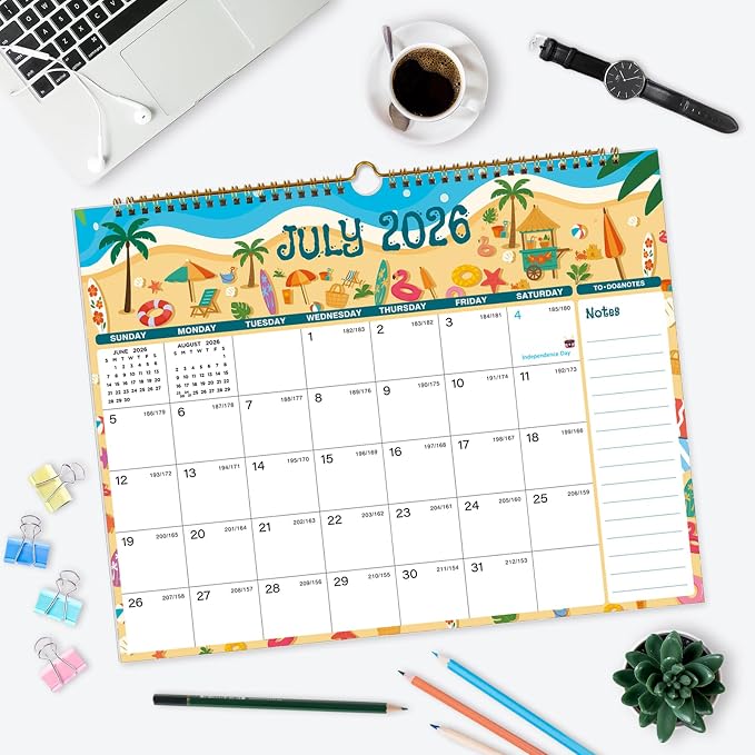 2026-2027 Wall Calendar, Calendar 2026-2027 from July 2026 to December 2027, 14.8" X 11.5", 18 Month Twin-Wire Binding Calendar with Julian Date for Home or Office (Seasonal)