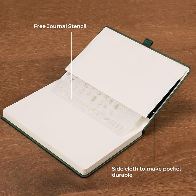 AHGXG Dotted Journal Notebook, 192 Pages, A5 Medium Size (5.7'' x 8.3'') | Leather Hardcover, 100 GSM Thick Paper, for Journaling, Planning, Tracking (Dark green)