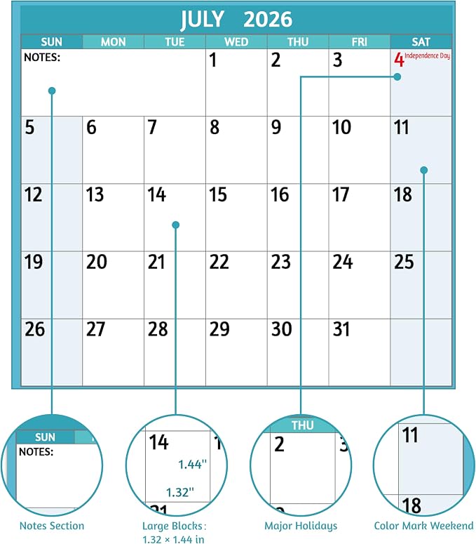 2026-2027 Dry Erase Calendar – Large Yearly Wall calendar, 38.2'' x 25.2'', 2-Side Reversible Calendar 2026-2027, Vertical/Horizontal, Jul 2026 – Jun 2027, Wall Calendar with Notes, Stickers – Multi