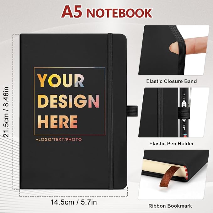 ENOMY Personalized A5 Notebook Gift Set with Custom Pen PU Leather Journal Box, LakeBlue