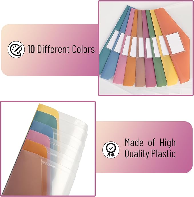 Mr. Pen- Clear Plastic Envelopes File Folders, 20 Pack, A4, Letter Size | Colorful Flaps, Clear Folders for Documents Plastic Poly Envelopes with Label for School, Home, Work, Office, Organizer