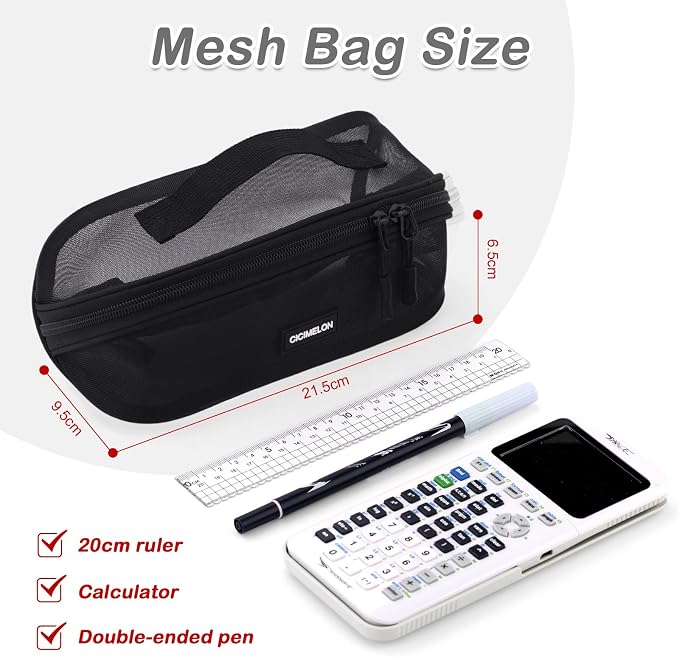 CICIMELON Mesh Pencil Pen Case Multi-Purpose Transparent Zipper Pouch for Stationery, Makeup, Travel Essentials Large Capacity Organizer Bag, Black