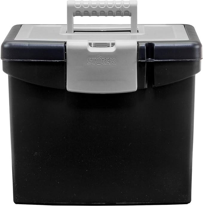 Storex 61504B02C Portable File Box with XL Lid, 11 x 13-1/2 x 11 Inches, Black
