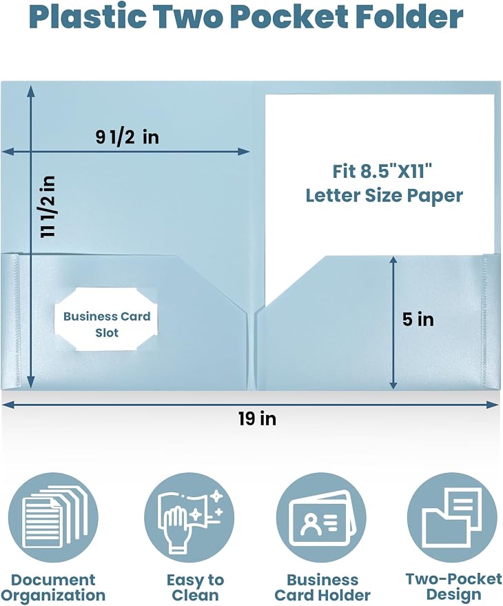 SUNEE Folders with Pockets (6 Pack, Pastel Colors), Plastic Folder with Pocket, Poly Folder for Documents Letter Size, 2 Pocket Folders for Kids, Home, School, Office