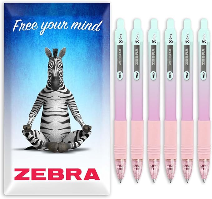 Zebra Z-Grip Smooth Ink Ballpoint Pen - 1.0mm - Pack of 6 Pens - in Zebra Cardboard Packaging (Pastel Ombre)