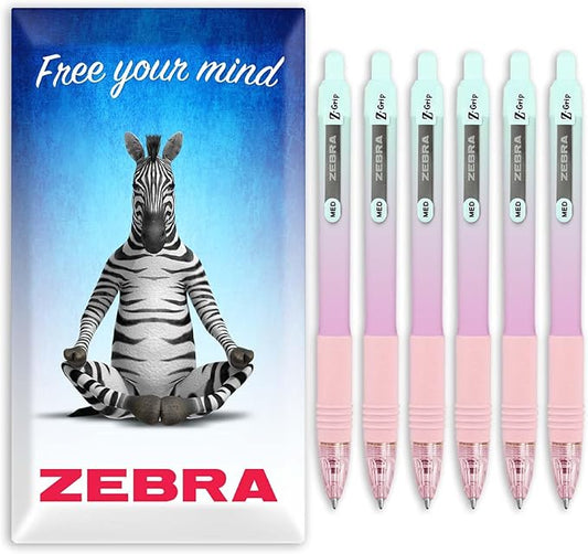 Zebra Z-Grip Smooth Ink Ballpoint Pen - 1.0mm - Pack of 6 Pens - in Zebra Cardboard Packaging (Pastel Ombre)