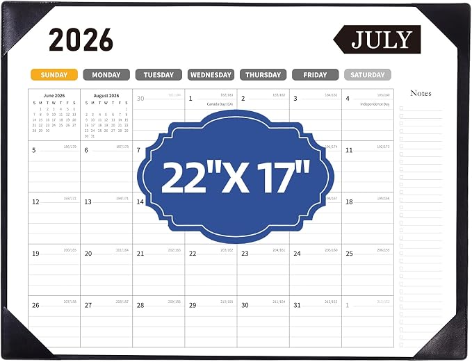 Large Desk Calendar 2026-2027, 22x17 Inch PU Leather Desk Pad Calendar, 18 Months (Jul 2026 - Dec 2027), Big Desktop Blotter for Office, Home & Classroom