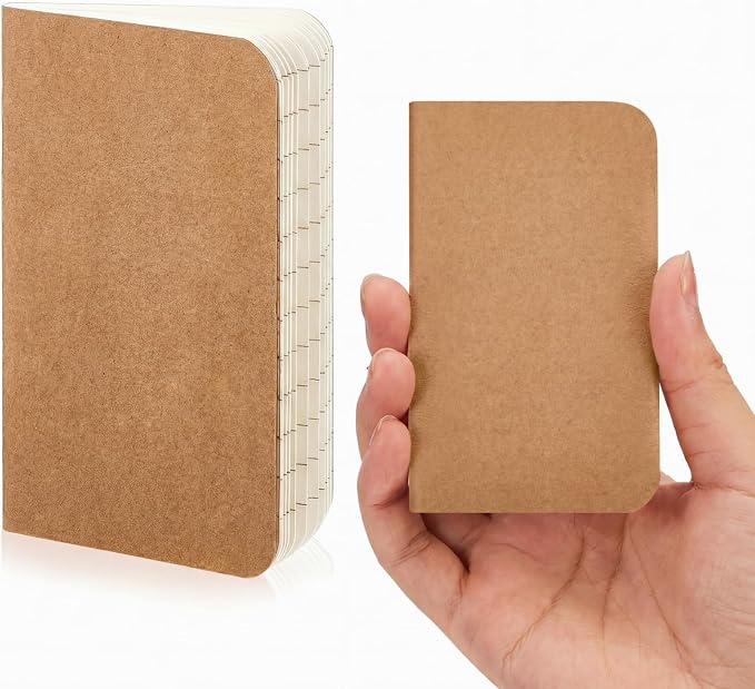 Outus 1 Pcs Pocket Notebook Mini Journal 2.5" x 4" Kraft Paper Mini Notepad Bulk Softcover Pocket Notepad Memo Diary Subject Notebooks for Student Travel School (Brown,Brown Cover)