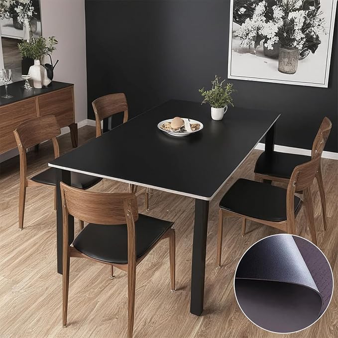 Leather Table Cover, Reversible Double-Sided, 1.8mm Thick, 24x60 Inch, Protector for Rectangular Tables, Waterproof & Oil Resistant for Dining Table, Office Desk, Dresser(Black+Black)