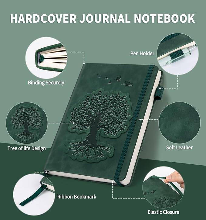 ALKALO Lined Journal Notebook for Women Men, A5 Hardcover Leather Journals for Writing, 200 Pages Thick Paper, Daily Journal Notebook for Work, School, Note Taking, Business, Travel, College Ruled