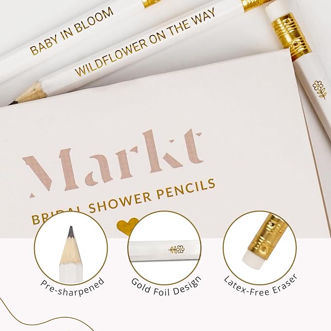 Baby in Bloom Game Pencils for Baby Shower Games Boy or Girl - 24 Mini Pencils for Games, Party Favors, Decorations and Party Supplies - Small Pencil Pens for Guests, Prizes for Game Winners Adults